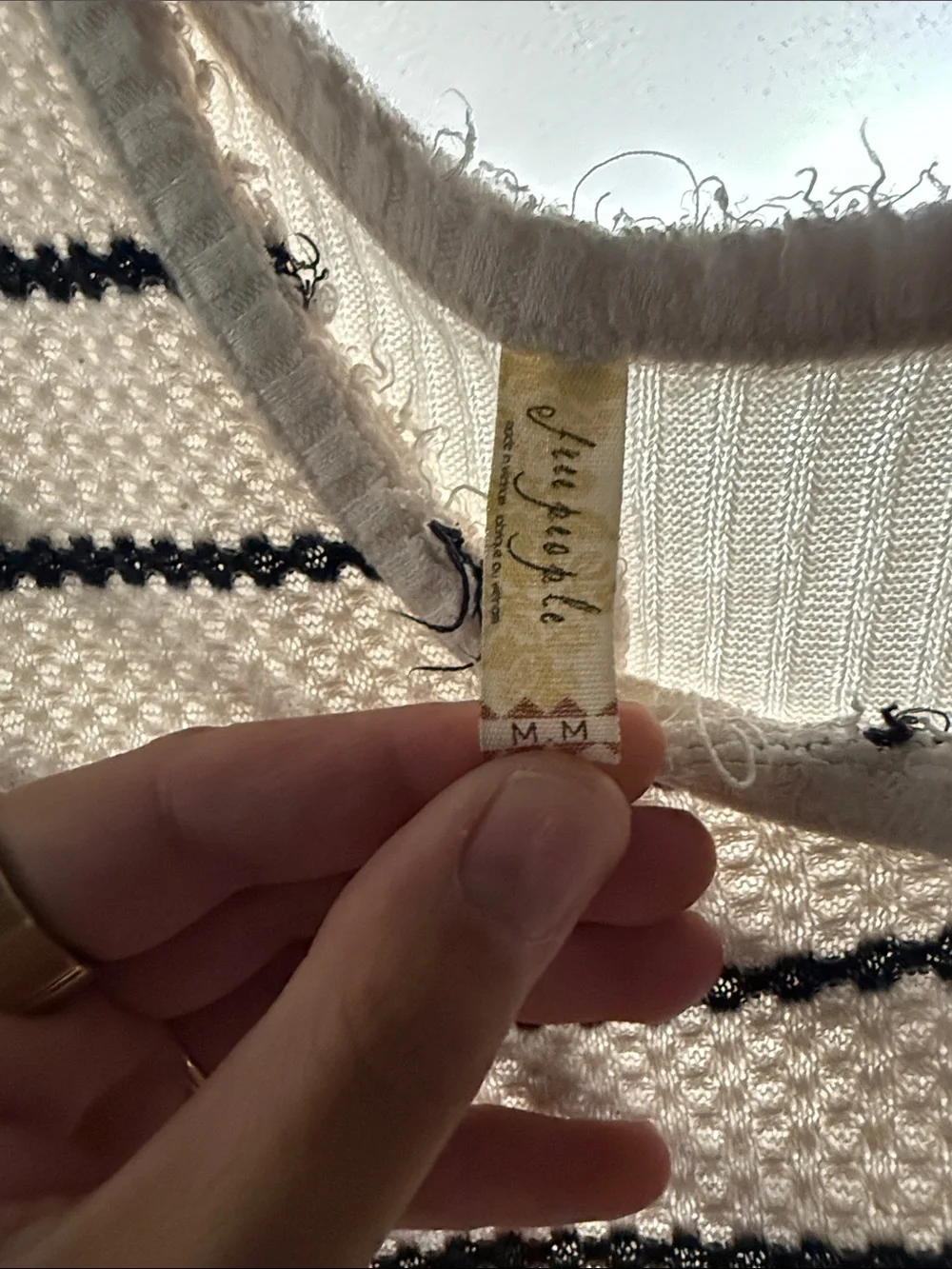 Free People Cream and Black Striped Lightweight Sweater